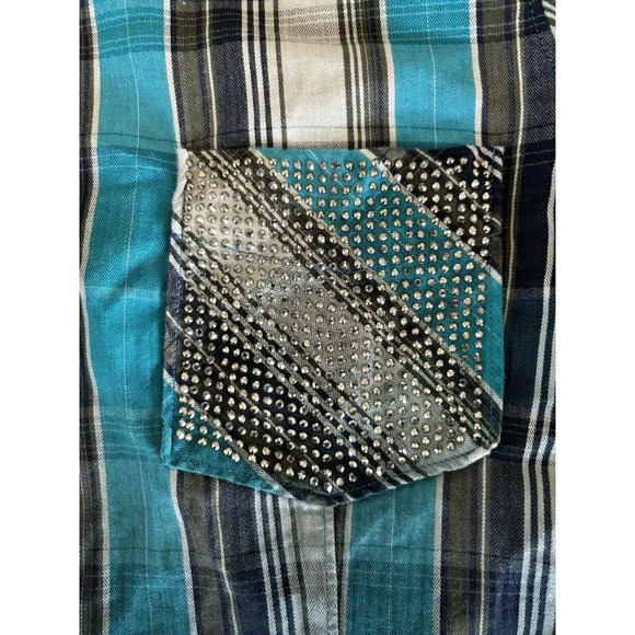 Rock & Roll Cowgirl Women's Size L Button Down Blue Black Pearl Snaps Western - Picture 7 of 13